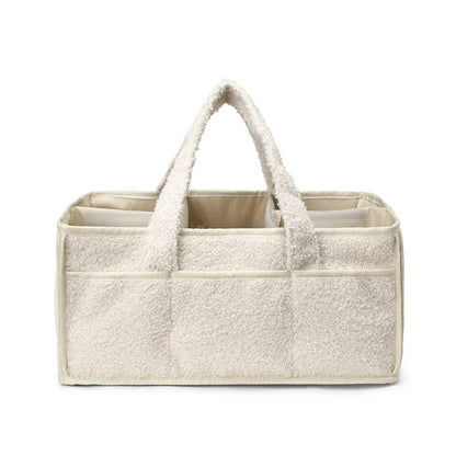 White Large Plush Nappy Caddy Organizer - Portable Diaper Storage Bin & Nursery Tote Bag - Mekamart Australia