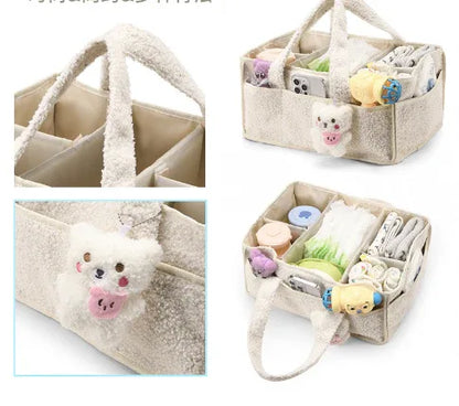 White Large Plush Nappy Caddy Organizer - Portable Diaper Storage Bin & Nursery Tote Bag - Mekamart Australia