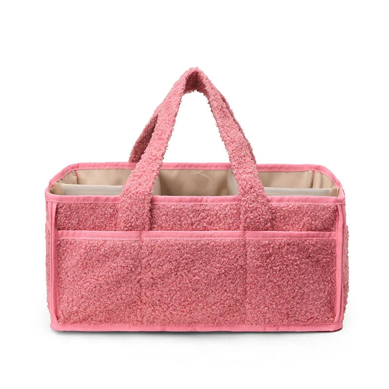 Pink Large Plush Nappy Caddy Organizer - Portable Diaper Storage Bin & Nursery Tote Bag - Mekamart Australia
