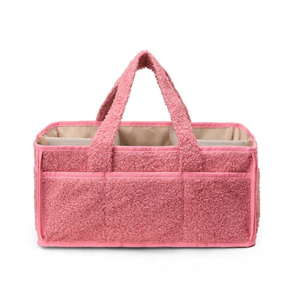Pink Large Plush Nappy Caddy Organizer - Portable Diaper Storage Bin & Nursery Tote Bag - Mekamart Australia