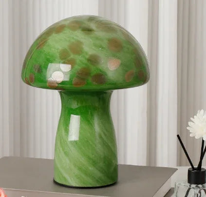 Camouflage Green Retro Swirl Glass Mushroom Table Lamp - LED Bedside Night Light - Mekamart Australia
