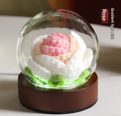 Gradient Light Pink Rose Knitted Flower LED Dome Lamp - USB Touch 3-Color Night Light - Mekamart Australia