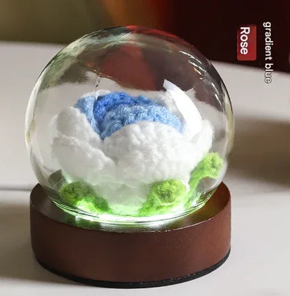 Gradient Blue Rose Knitted Flower LED Dome Lamp - USB Touch 3-Color Night Light - Mekamart Australia