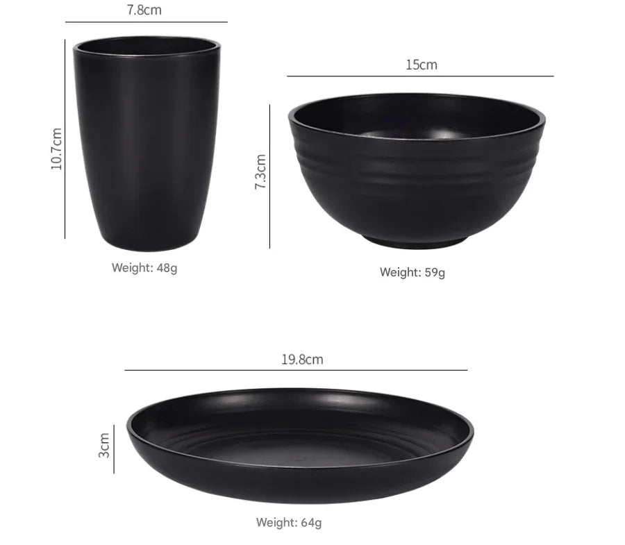 Stylish Black Wheat Straw Dinnerware Set - 24 Pieces Including Plates, Bowls & Cups - Mekamart Australia