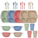 Scandinavian 4-colour Durable Eco-Friendly Wheat Straw Dinnerware Set - 24 Pieces with Plates, Bowls, Cups & Cutlery - Mekamart Australia