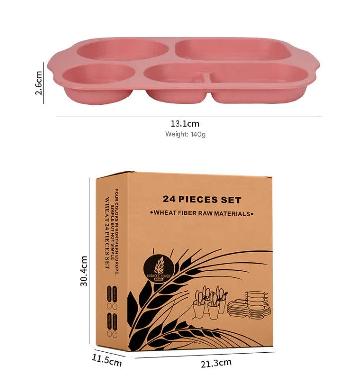 Dark Green Durable Eco-Friendly Wheat Straw Dinnerware Set - 24 Pieces with Plates, Bowls, Cups & Cutlery - Mekamart Australia