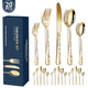 Gold Elegant 20-Piece Stainless Steel Cutlery Set with Floral Design - Dinner & Steak Knives, Forks, Spoons - Mekamart Australia