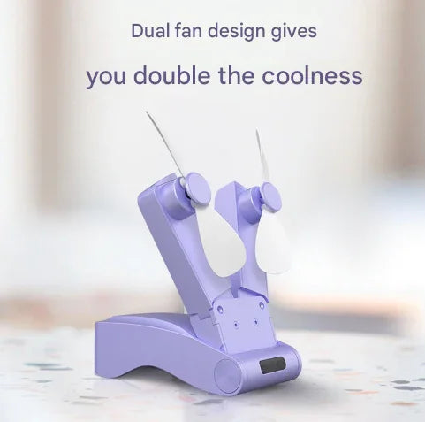 White Creative Dual-Head Folding Handheld Fan - USB Rechargeable, 3-Speed Strong Wind, 10.5x4.5x4cm - Mekamart Australia
