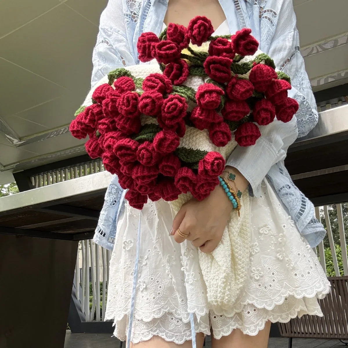 Handmade Rose Bouquet Blanket - Premium Finished Floral Nap Blanket, 113cm Diameter, 52 Flowers - Mekamart Australia