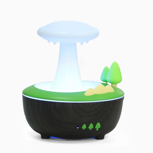 Dark Woodgrain Raindrop Mushroom Aroma Diffuser - 280mL Ultrasonic Humidifier with Colorful Lights - Mekamart Australia