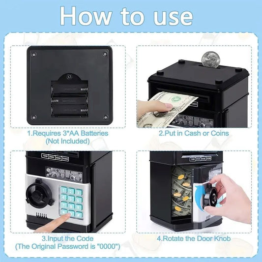 Gold Children's Mini Safe Piggy Bank with Fingerprint and Password Lock