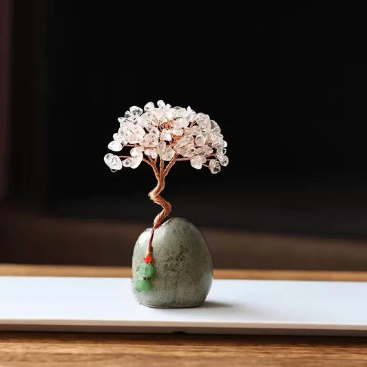 White Crystal Natural Crystal Wealth Tree - 12cm Feng Shui Decor, Elegant Office Desk Ornament - Mekamart Australia