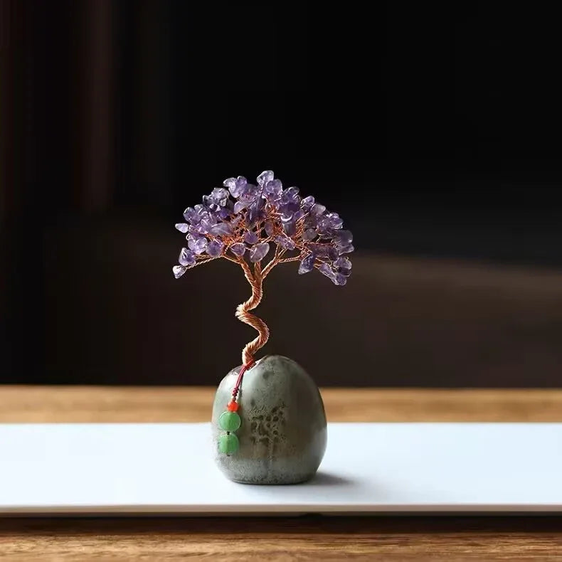 Purple Crystal Natural Crystal Wealth Tree - 12cm Feng Shui Decor, Elegant Office Desk Ornament - Mekamart Australia