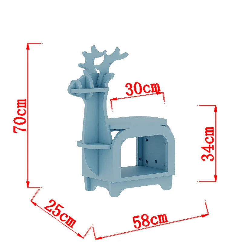 Blue Small Creative Reindeer-Shaped Solid Wood Bookshelf for Kids - Mekamart Australia