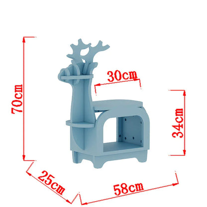 Blue Small Creative Reindeer-Shaped Solid Wood Bookshelf for Kids - Mekamart Australia