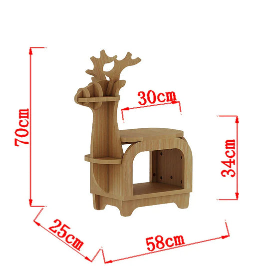 Yellow Oak Grain Trumpet Creative Reindeer-Shaped Solid Wood Bookshelf for Kids - Mekamart Australia