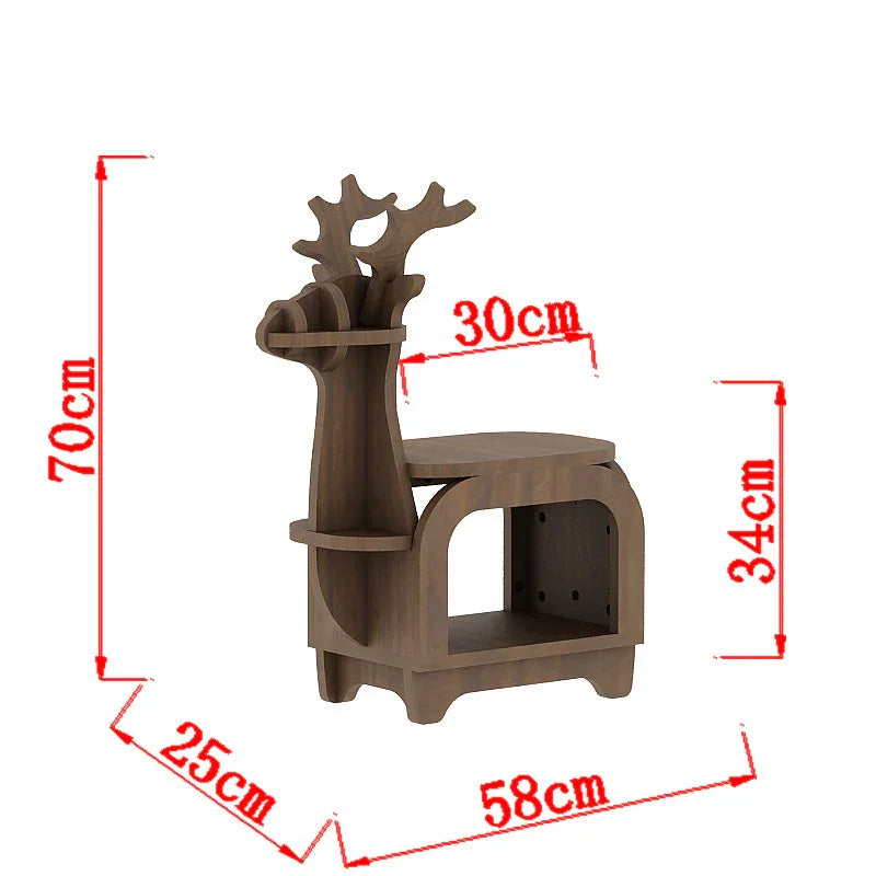 Sub Black Walnut Trumpet Creative Reindeer-Shaped Solid Wood Bookshelf for Kids - Mekamart Australia