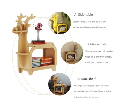Sub Black Walnut Trumpet Creative Reindeer-Shaped Solid Wood Bookshelf for Kids - Mekamart Australia