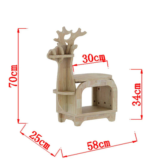 Oak Planking Small Creative Reindeer-Shaped Solid Wood Bookshelf for Kids - Mekamart Australia