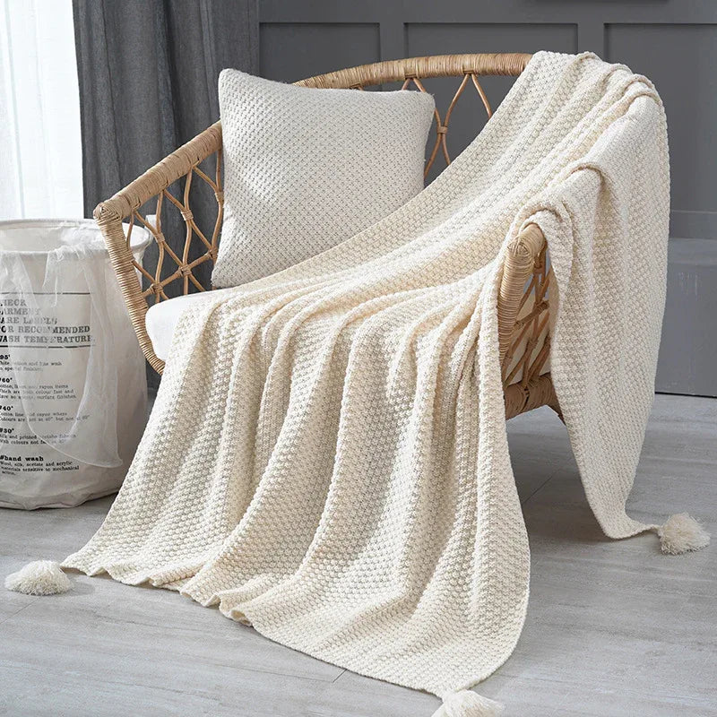 110cm x 150cm Beige Knitted Sofa Blanket for Autumn and Winter Naps - Mekamart Australia