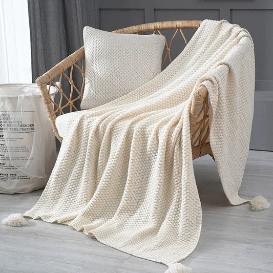 110cm x 150cm Beige Knitted Sofa Blanket for Autumn and Winter Naps - Mekamart Australia