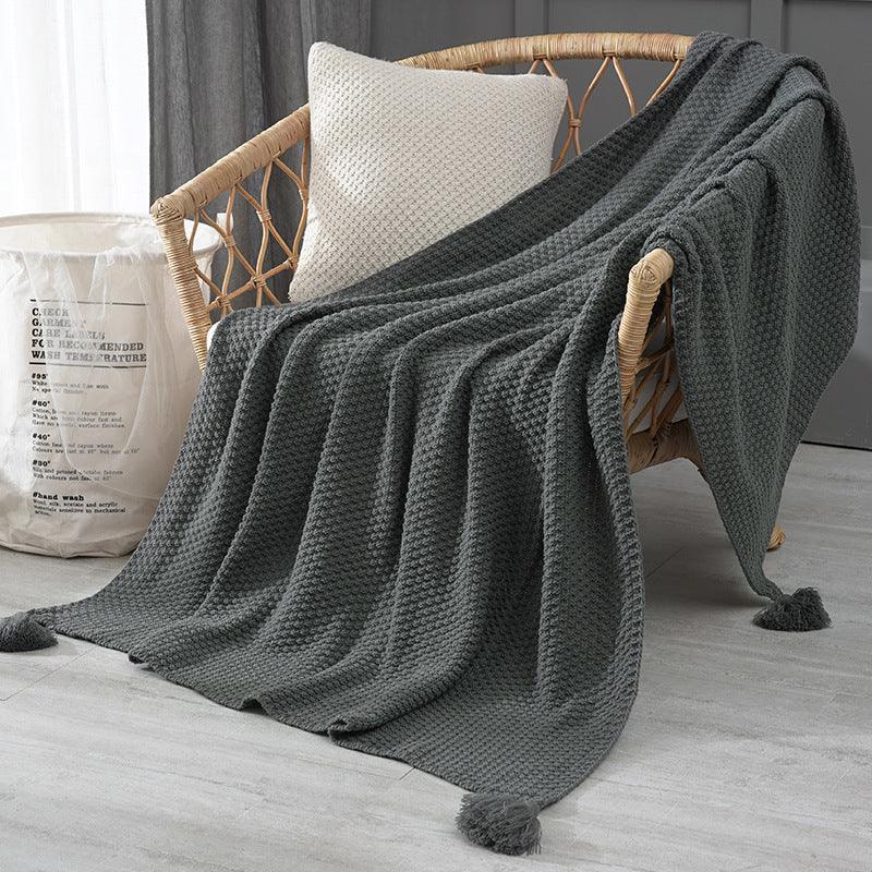 110cm x 150cm Grey Knitted Sofa Blanket for Autumn and Winter Naps - Mekamart Australia
