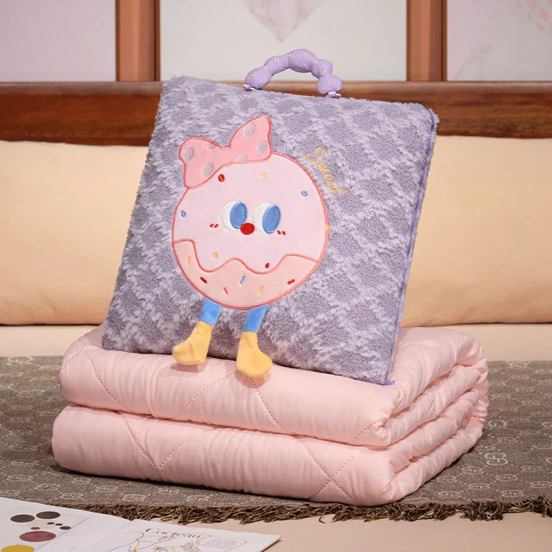 Purple Cartoon Cookie Pillow Blanket 2-in-1 for Winter Car and Office Use - Mekamart Australia