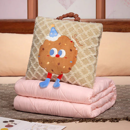 Yellow Cartoon Cookie Pillow Blanket 2-in-1 for Winter Car and Office Use - Mekamart Australia