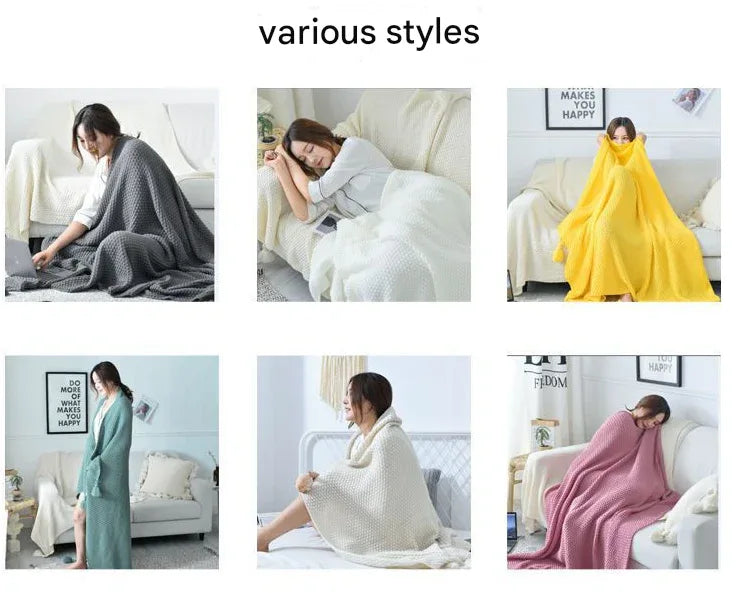 110cm x 150cm Pink Knitted Sofa Blanket for Autumn and Winter Naps - Mekamart Australia