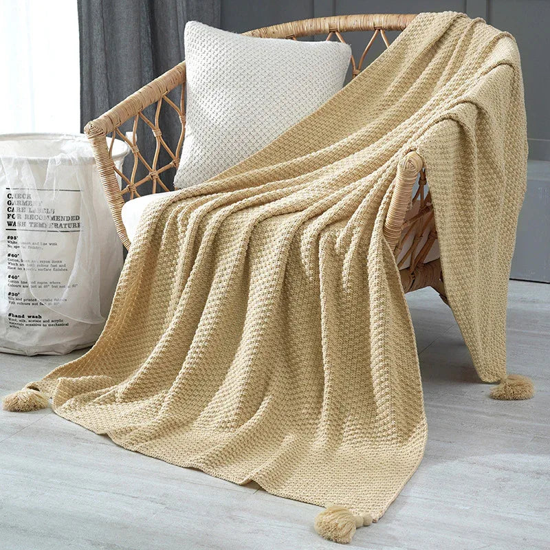110cm x 150cm Khaki Knitted Sofa Blanket for Autumn and Winter Naps - Mekamart Australia