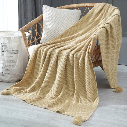 110cm x 150cm Khaki Knitted Sofa Blanket for Autumn and Winter Naps - Mekamart Australia