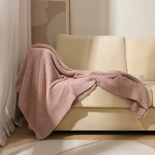 Pink Plush Solid Color Knitted Blanket for Sofa and Office - Cozy Comfort - Mekamart Australia