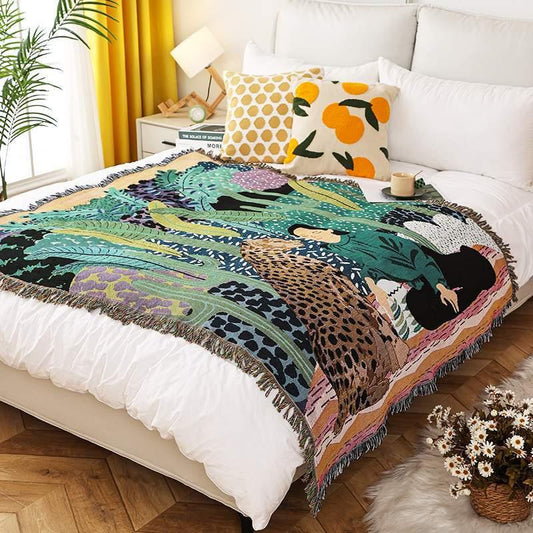 Buddhist Monastery INS-Style Illustrated Line Blanket - Multi-Use Design - Mekamart Australia