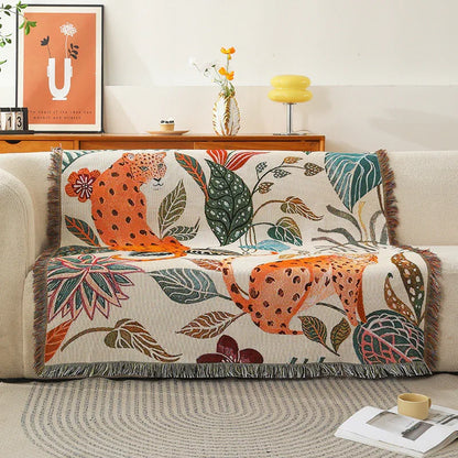 130*160cm Leopard Print Jacquard Blanket - Multi-Function Design - Mekamart Australia