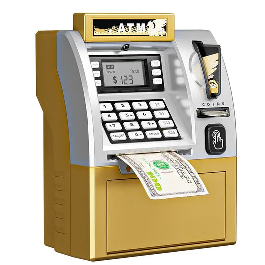 Kids ATM Savings Bank - Electronic Piggy Bank with Debit Card, PIN(Gold) - Mekamart Australia