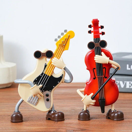 Dancing Musical Instrument Figurines - Wind-Up Guitar & Cello Toys with Moving Parts(Guitar) - Mekamart Australia