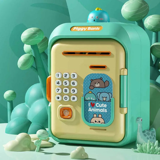 Interactive Kids' Piggy Bank Safe with Music, Stories & Password Lock(Cyan) - Mekamart Australia