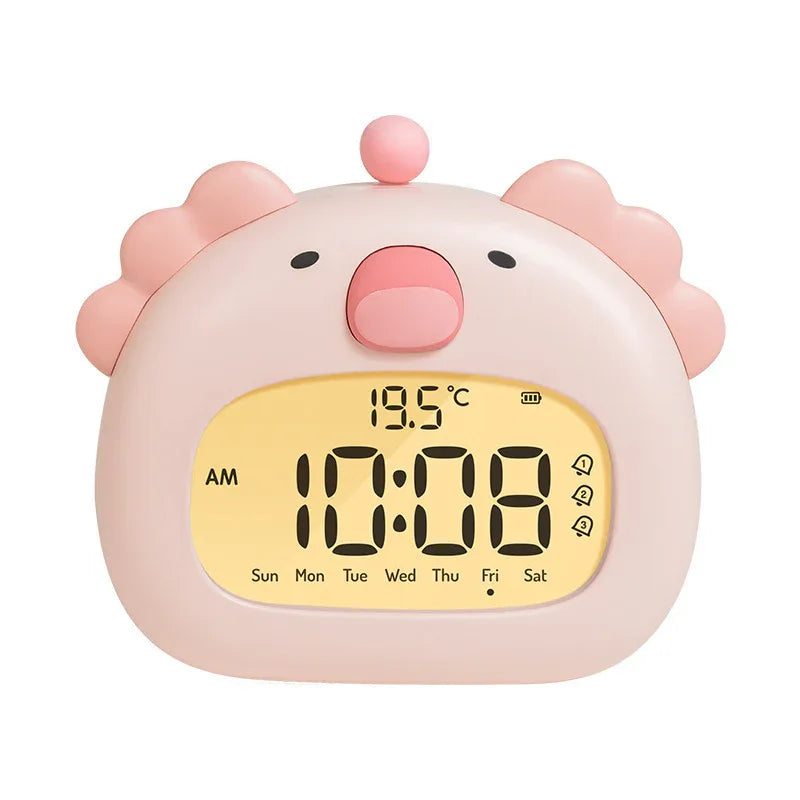 Cute Animal Digital Alarm Clock with Night Light, Temperature & Countdown Timer(Pink salamander) - Mekamart Australia