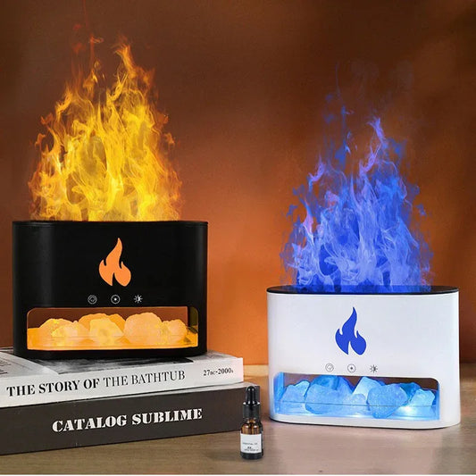 Himalayan Salt Stone Flame Aroma Diffuser & Humidifier - 7 Light Options, Ultrasonic, Auto Shut-Off(white) - Mekamart Australia