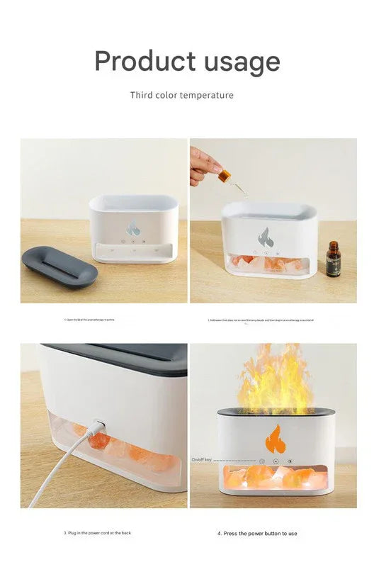 Himalayan Salt Stone Flame Aroma Diffuser & Humidifier - 7 Light Options, Ultrasonic, Auto Shut-Off(white) - Mekamart Australia