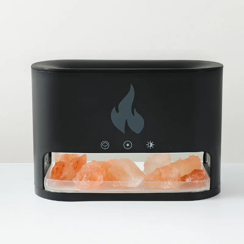 Himalayan Salt Stone Flame Aroma Diffuser & Humidifier - 7 Light Options, Ultrasonic, Auto Shut-Off(black) - Mekamart Australia