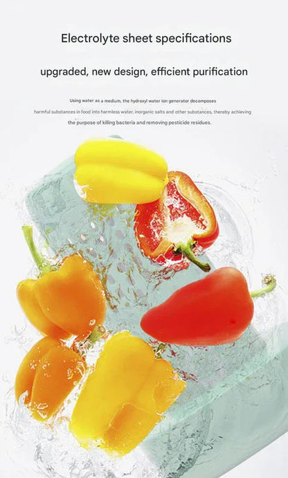 Wireless Fruit & Vegetable Purifier - Electrolytic Cleaning, Removes Residue, IPX7 Waterproof(white) - Mekamart Australia