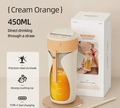 Portable Wireless Juicing Cup - 450ml, 6-Blade Ice Crusher, USB-C Fast Charging Smoothie Blender(orange) - Mekamart Australia