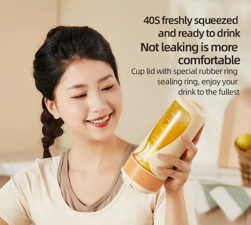Portable Wireless Juicing Cup - 450ml, 6-Blade Ice Crusher, USB-C Fast Charging Smoothie Blender(orange) - Mekamart Australia