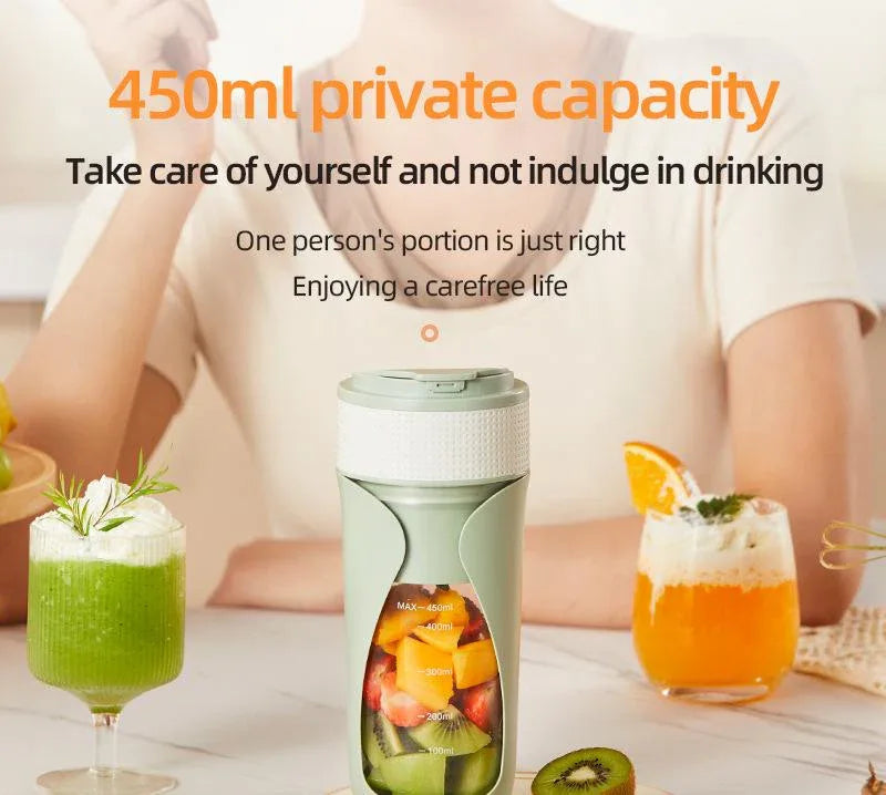 Portable Wireless Juicing Cup - 450ml, 6-Blade Ice Crusher, USB-C Fast Charging Smoothie Blender(orange) - Mekamart Australia
