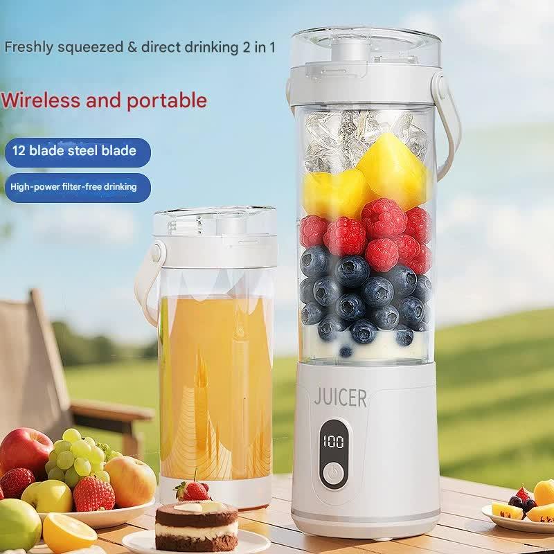 Portable Wireless Juicer Cup - 600ml, 12-Blade, USB-C Rechargeable Smoothie Blender(grey) - Mekamart Australia