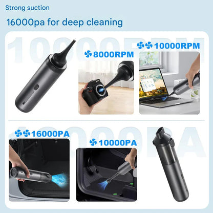 Portable Cordless Handheld Vacuum Cleaner - 16000Pa Suction, 3x2000mAh Battery, Multiple Attachments(Gold) - Mekamart Australia