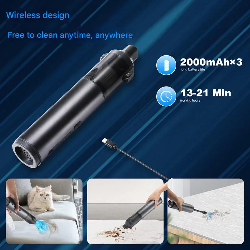 Portable Cordless Handheld Vacuum Cleaner - 16000Pa Suction, 3x2000mAh Battery, Multiple Attachments(Gold) - Mekamart Australia