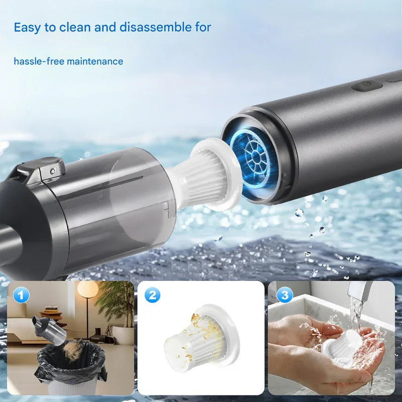 Portable Cordless Handheld Vacuum Cleaner - 16000Pa Suction, 3x2000mAh Battery, Multiple Attachments(Gold) - Mekamart Australia