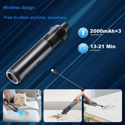 Portable Cordless Handheld Vacuum Cleaner - 16000Pa Suction, 3x2000mAh Battery, Multiple Attachments(Black and yellow) - Mekamart Australia